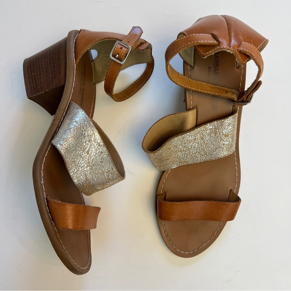 Barbara Barbieri Leather Sandals with Metallic Strap, Size 9